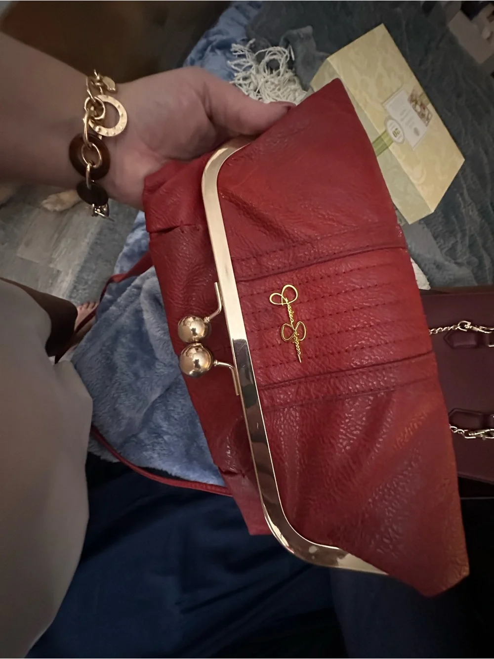 Jessica Simpson Red Clutch with Gold Tone Frame